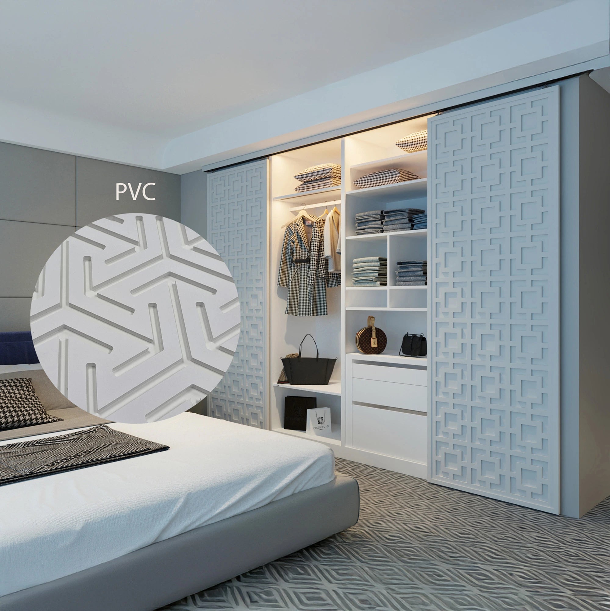 Sliding Barn Door with Decorative Overlay  Sliding Barn Door.